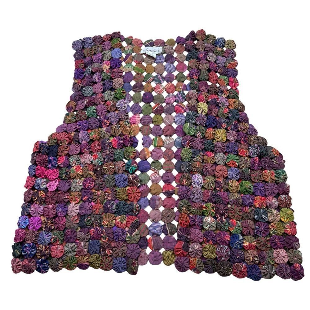 Vintage 1960’s Ainslie’s Brand Hand Sewn Silk Patchwork Like Open Front Vest Med